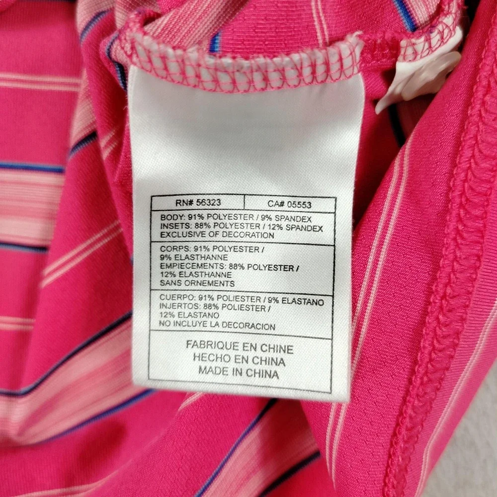 Nike Golf Polo Shirt Mens Medium Pink Striped FitDry Performance‎ Stretch Swoosh
